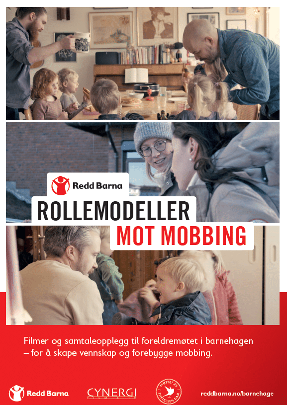 Bilde av forsiden på Redd Barnas veiledningshefte "Rollemodeller mot mobbing" - for barnehage