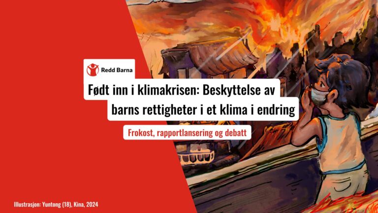 Illustrasjon av et barn som ser på landsbygden som brenner.