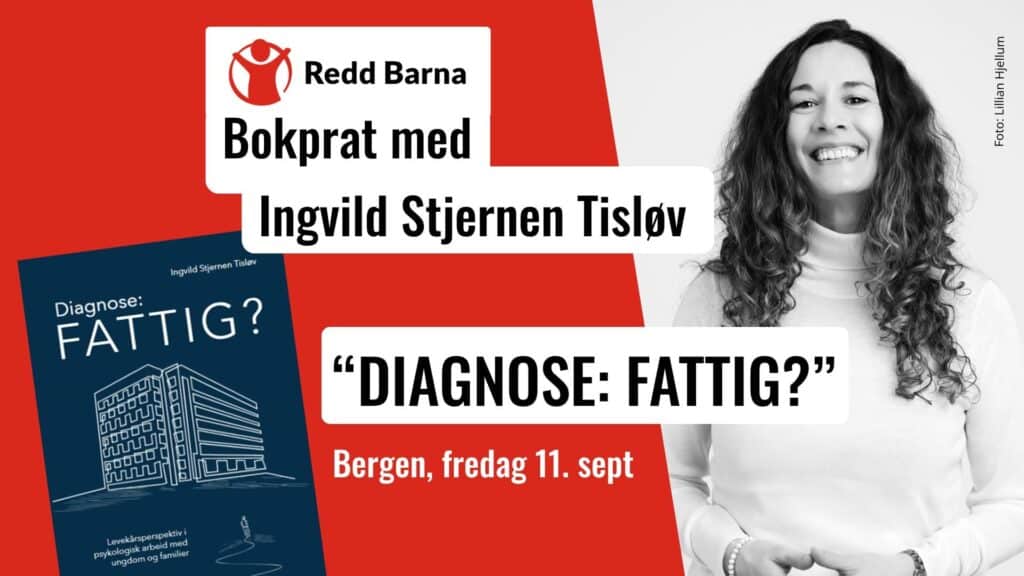 Foto av Ingvild Stjernen Tisløv og forsiden på hennes nye bok diagnose fattig