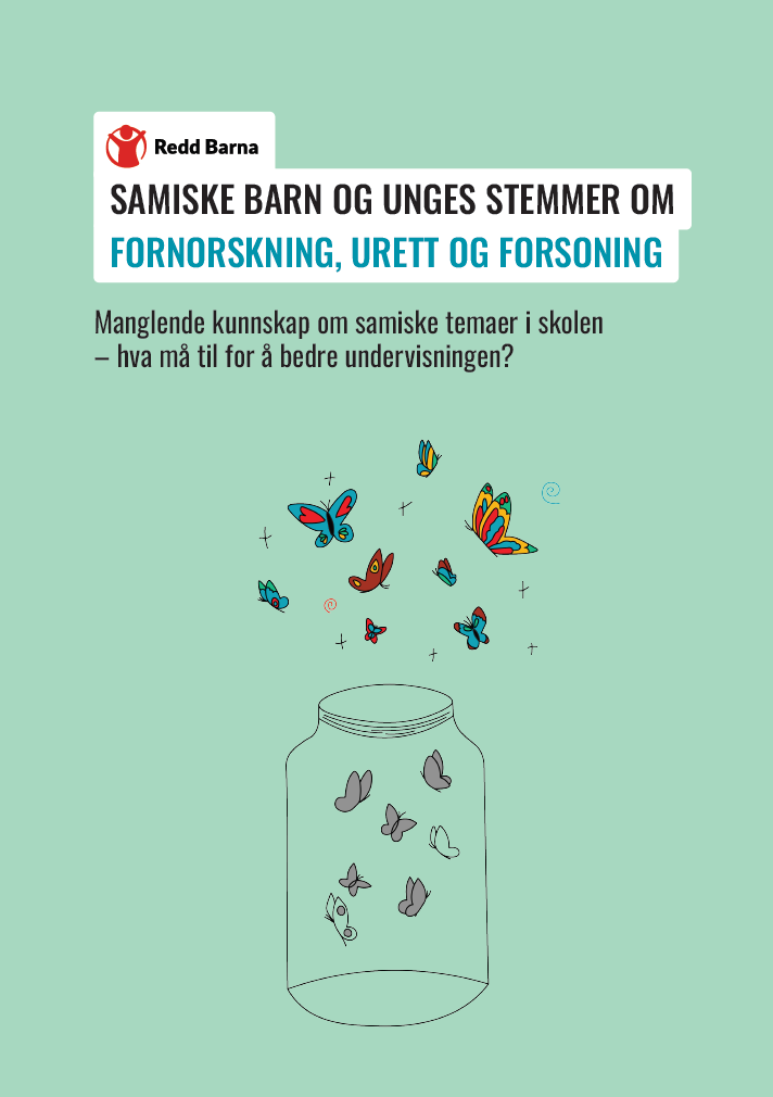 Rapportforside med en illustrasjon der sommerfugler med ulike farger flyr ut av et åpent glass.