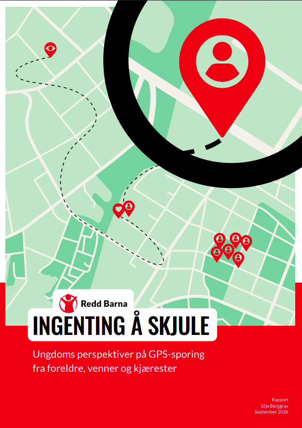 Rapportforside som viser en illustrasjon av et kart med sporing