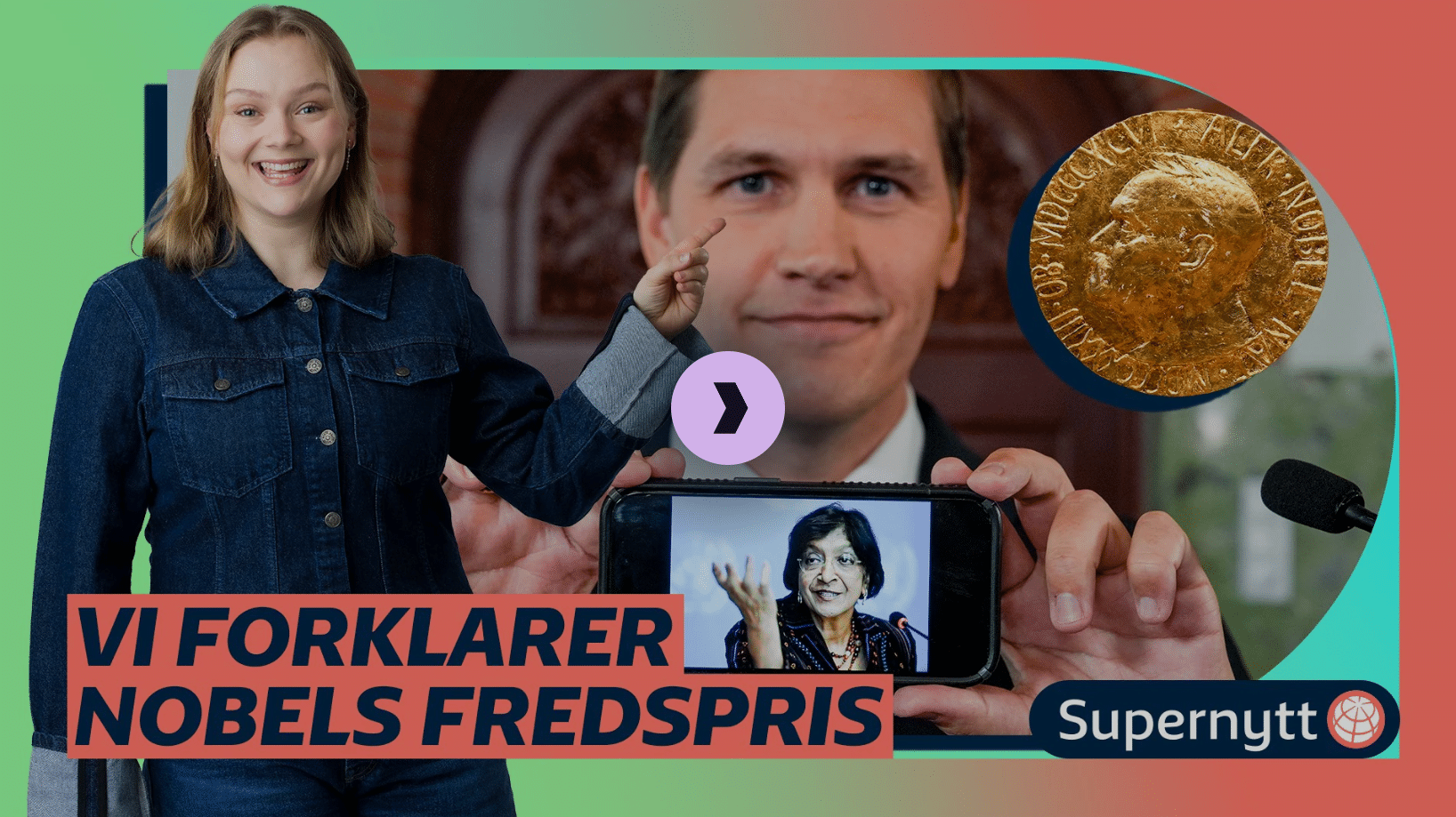 Skjermdump fra NRK Supernytt sin sending om Nobels Fredspris 2026
