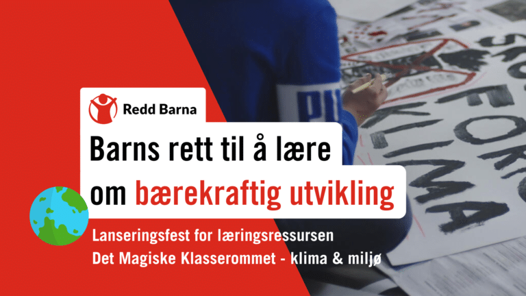 Nærbilde av et barn som maler på et banner med ordet klima.
