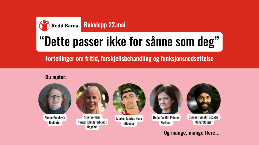 Rosa og rødt banner med bilde av simen bondevik, silje solvang, morten rulle, helle cecilie palmer og sumeet singh patpatia.