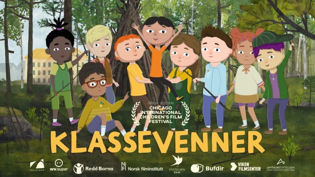 Tegning av elever i Klasserommet, en NRK-serie for barn og voksne