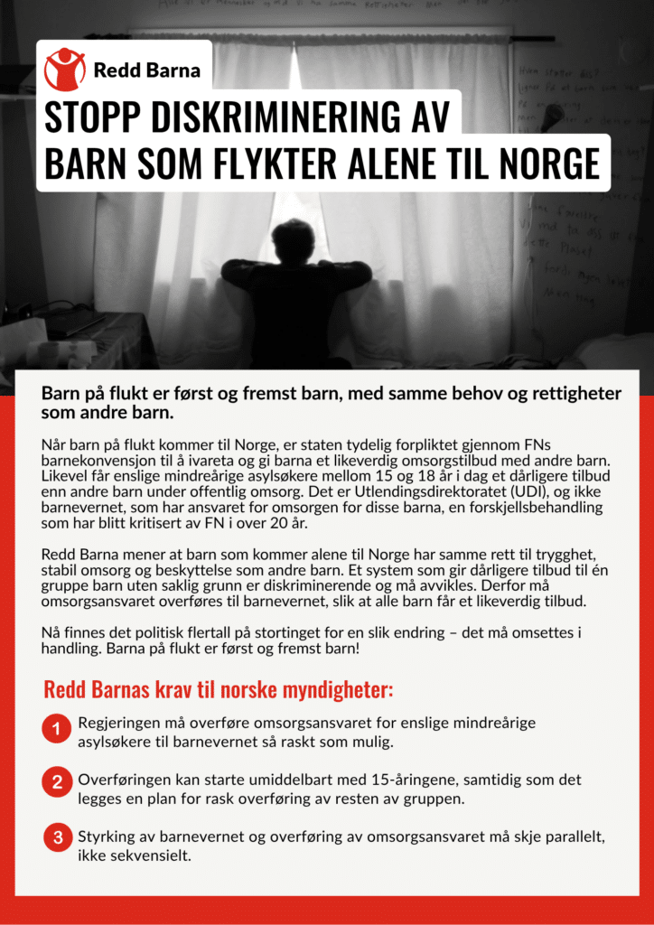 EMA omsorg plakat med krav til myndigheter