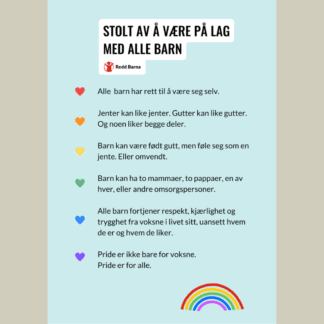 Plakat med overskrift Stolt av å være på lag med alle barn